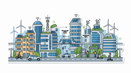 Obraz premium Connected futuristic city with sustainable energy and automated transport