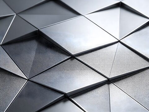 Abstract silver 3d geometric background with metallic triangles