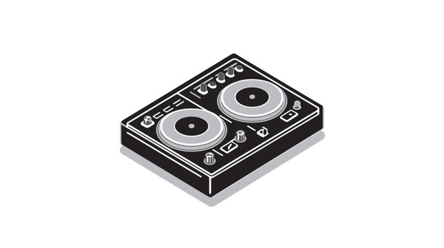 Isometric DJ controller and mixer console line art icon