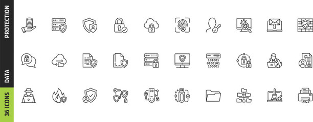 Fototapeta premium Security and Cloud Technology Line Icon Set for Web and Mobile UI