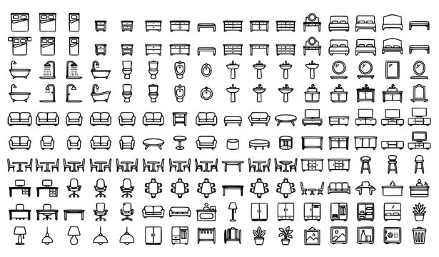 Hotel Room Furniture Top View Collection Architectural Vector