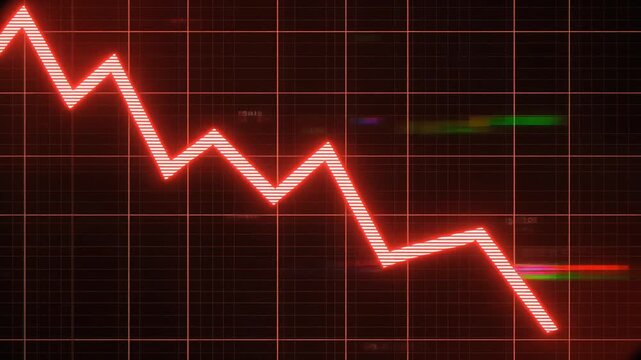 Red stock market crash chart animation. Financial crisis graph showing negative value loss.