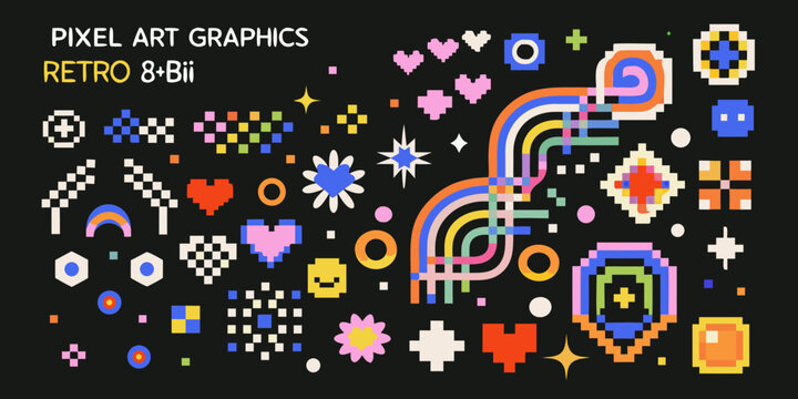 Pixel Art Graphics Collection In Retro 8 bit Style