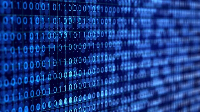 blue digital binary data on computer screen.