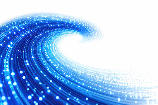 Abstract blue light wave motion effect with glowing sparkles
