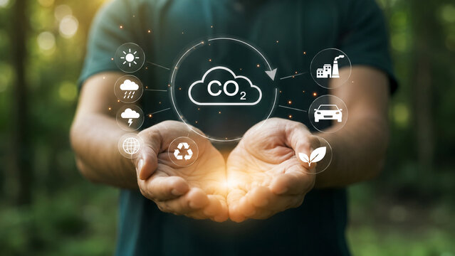 AI generated carbon emissions reduction concept clean energy sustainability recycling climate action for ESG environmental business technology global innovation