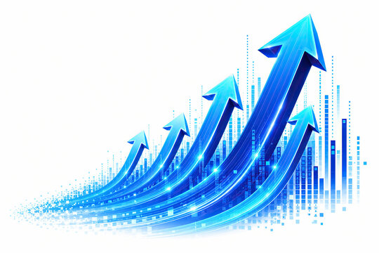 Blue arrows pointing up showing financial growth and success