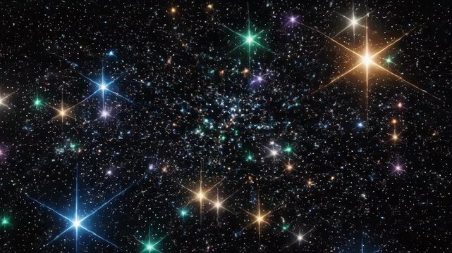 Colorful stars and celestial objects in a dense cosmic star cluster