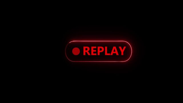 neon Replay text button animation for video camera and camcorder recordings Vertical VHS Replay on black background