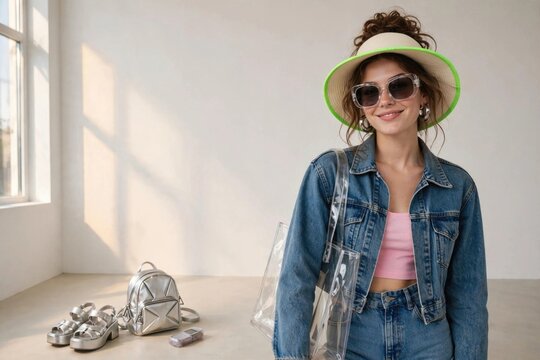 Smiling Woman in Summer Outfit with Sunglasses