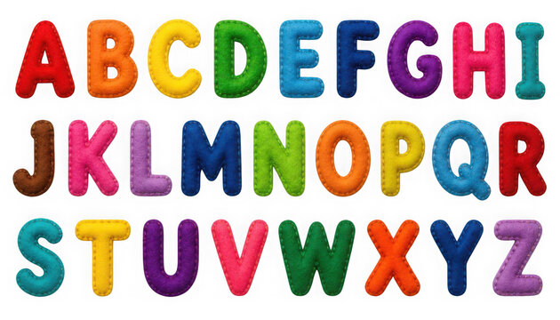 Colorful felt alphabet letters isolated on transparent background