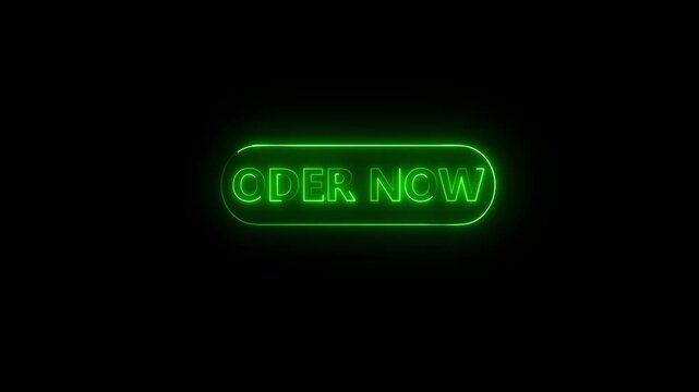 Red neon glowing Order Now button animation, call to action sign for e-commerce and online shopping