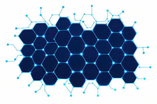 Abstract dark blue hexagon honeycomb pattern with glowing light lines