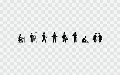 Obraz premium Set of business people icons, stick figures in various poses, professional office characters