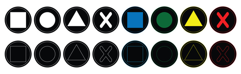 Game Controller Button Icons with Geometric Symbols © Welly