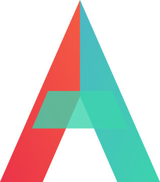 Abstract geometric letter A logo design with red and teal gradient shapes on white background illustration