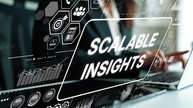 Business Professional Analyzing Data and Insights with Scalable Solutions in Modern Workspace Environment. Asymptotic smart data analytic.
