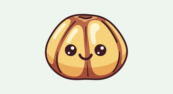 Cute cartoon hazelnut with a happy smiling face and big eyes.