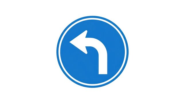 Turn left road sign icon. Blue circular traffic symbol for mandatory direction.