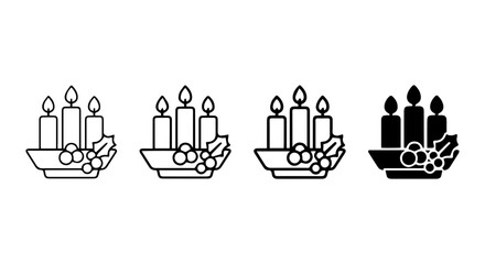 Obraz premium Christmas Advent Candle Set, Festive Holiday Decoration Icons, Winter Celebration Symbols, Vector Graphics