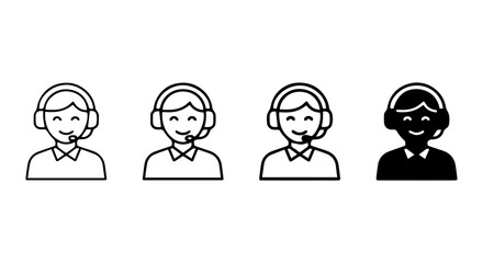 Fototapeta premium Customer Support Icons, Operator Avatars, Service Agent Headsets, Call Center People Vector Set