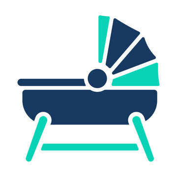 Modern blue and turquoise baby bassinet icon for nursery and newborn care