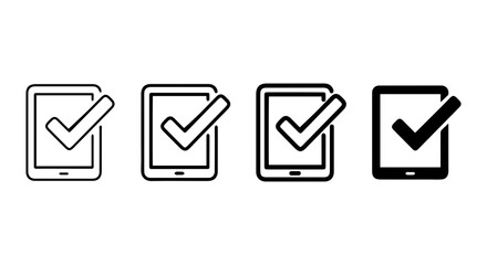 Checkmark Icons on Tablet Screens, Digital Approval Symbols, Task Completion Vector Set © jubayer