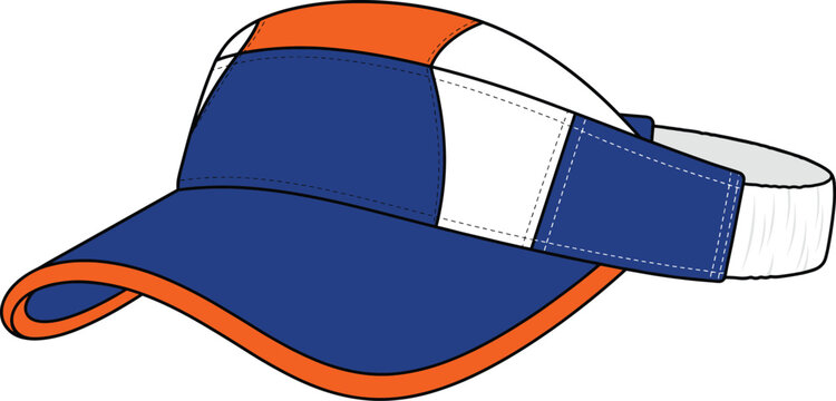 Athletic sports sun visor hat fashion flat sketch with color block panels vector illustration