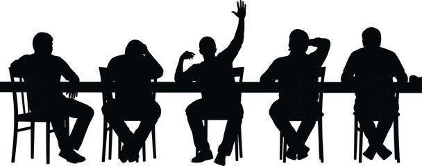 Meeting classroom silhouette illustration set, people discussion body language nonverbal communication artwork, group vector design concept © Fenshi