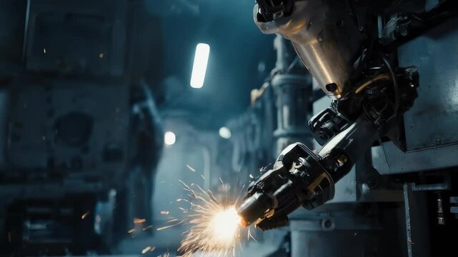 Autonomous space welder emitting sparks in zero gravity