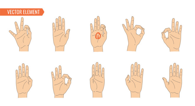 Set of hand gestures and yoga mudras icons