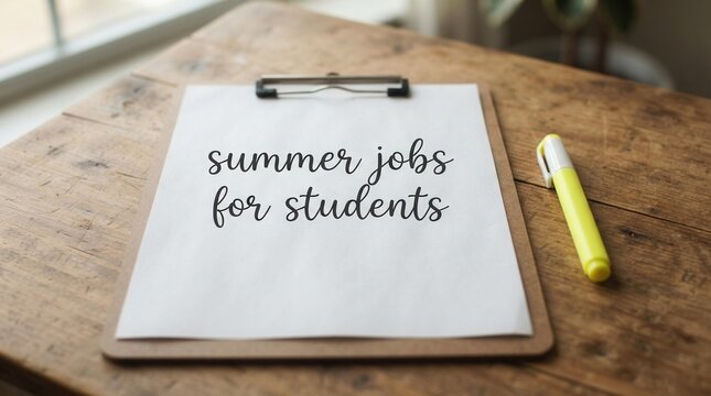 Clipboard white paper it has words Summer jobs for students employment opportunity with handwritten message
