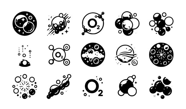 Abstract Oxygen Bubble and Molecular Sphere Illustration Collection Featuring Scientific and Decorative Circular Elements