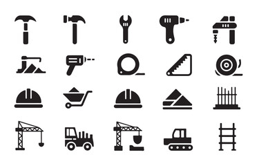 Fototapeta premium Construction and carpentry tools. building work equipment icons. repair and renovation symbols.