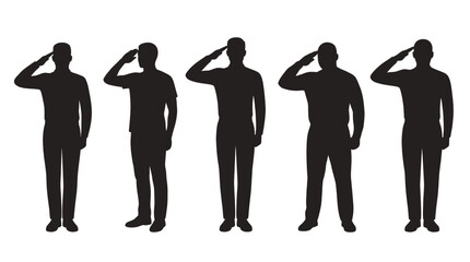 Fototapeta premium Set of Military Silhouettes Showing Soldiers Performing a Formal Hand Salute