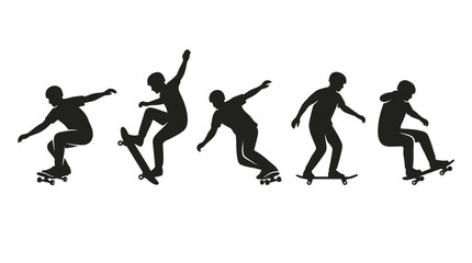 Fototapeta premium Silhouette skateboarder performing various tricks in sequence
