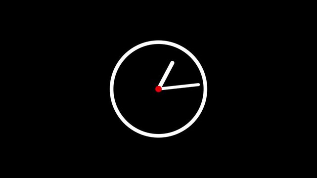 Digital clock icon watch animation on black background with alpha channel. Animated of wall clock icon. Clock spinning, watch animation technology concept.