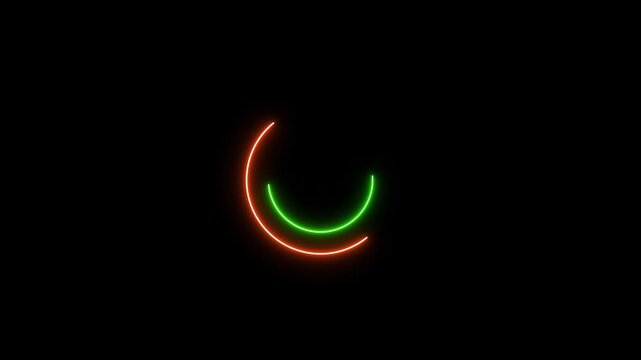 2 loading circle neon glowing color animated on black background with alpha channel. Green and orange neon loading circle.