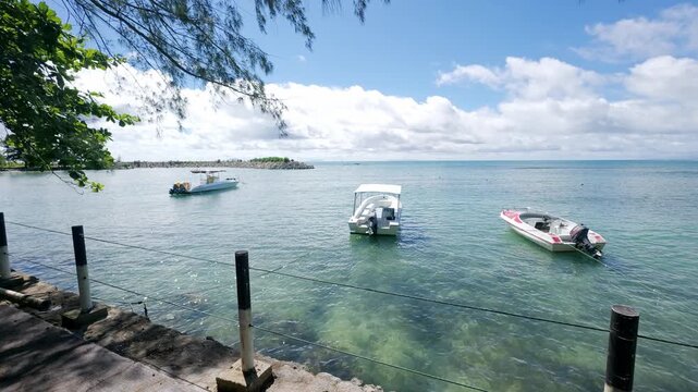 Seaside view with boats on tanjung lesung beach