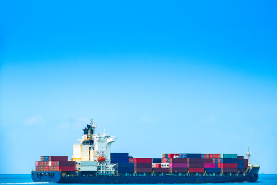 Aerial view of the freight shipping transport system cargo ship container. international transportation Export-import business, logistics, transportation industry concepts	
