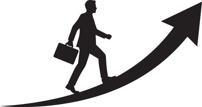 businessman walking up growth arrow career success silhouette vector illustration
