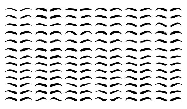 Eyebrow shape variety collection black and white illustration for beauty and cosmetic use