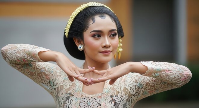 Elegant Indonesian Dancer in Traditional Attire, Graceful Pose, Cultural Performance