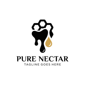 Charming icon featuring hive structures and a nectar drop. Highlights organic quality for honey brands, health food stores, and natural cosmetics.