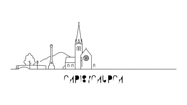 Simple line art shows Christchurch skyline