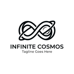 Abstract line art representing the infinite cosmos with intertwined loops and planetary orbit paths. © Stylee
