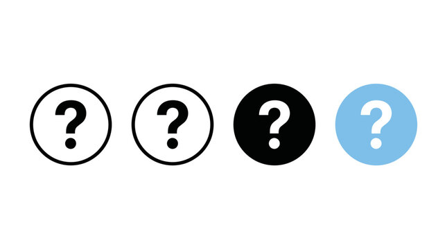 Four circular question mark icons representing uncertainty, missing information, and placeholders in a minimal abstract design