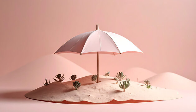Paper umbrella on sandy island model.