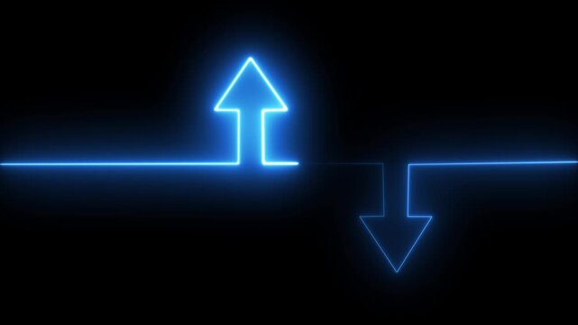 Animated glowing line art split directional signpost on black background, business strategy and path choice concept