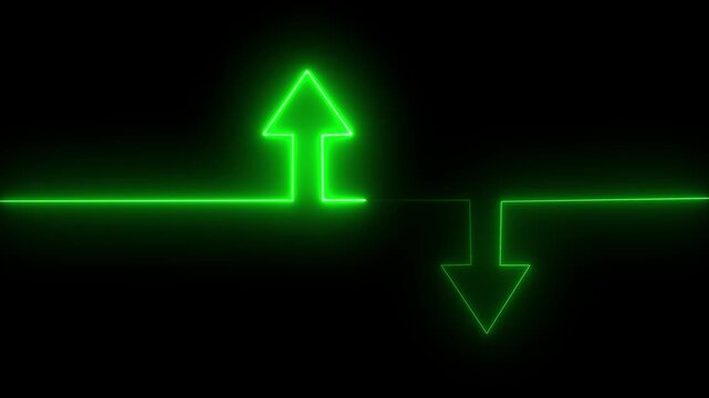 Animated glowing line art split directional signpost on black background, business strategy and path choice concept